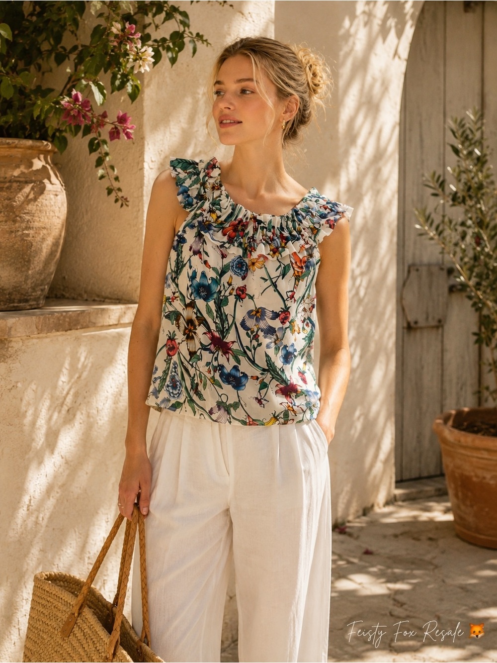 NWT Zara TRF Botanical Floral Ruffle Blouse Boho Cottagecore S/M